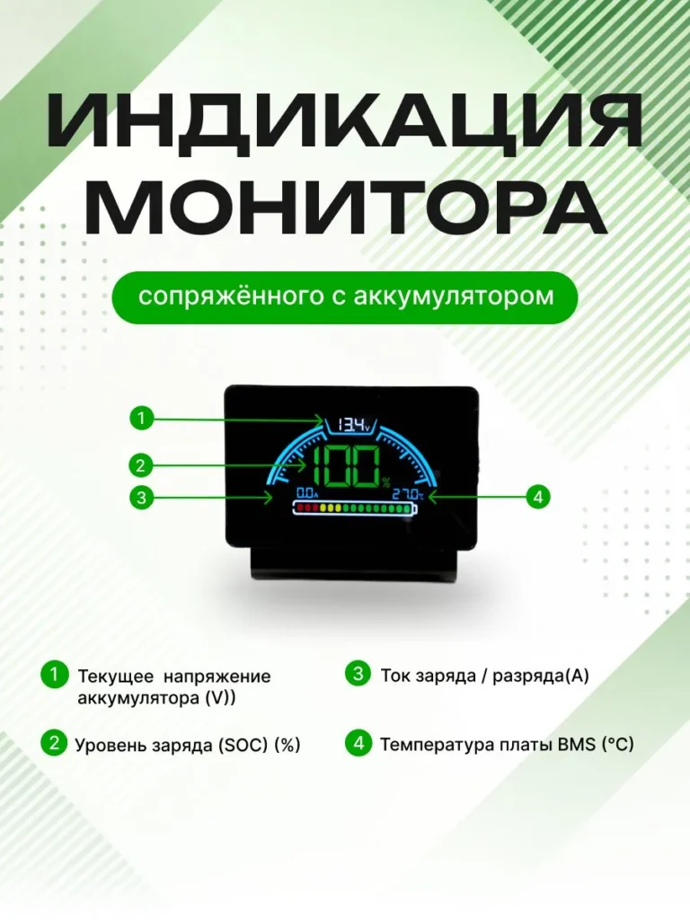 Цветной дисплей Bluetooth для платы BMS JBD (Jiabaida) 8-90В инфографика